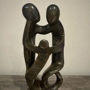 Abstract Family Sculpture in Black Stone